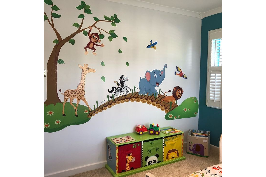 ColourDrive-ColourDrive Animal Bridge House Wall Free Hand Art Design Painting  for Kids Room,Kids Play School,Kids Play Area